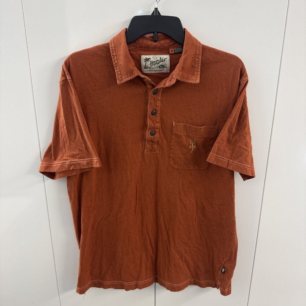 Howler Bros Mens Medium Orange Speckled Short Sleeve Pocket Polo Shirt